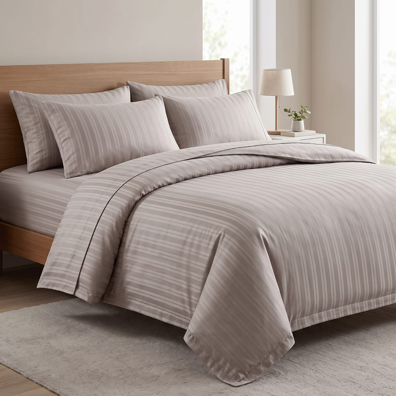 Plain Stripes Silky Duvet Set