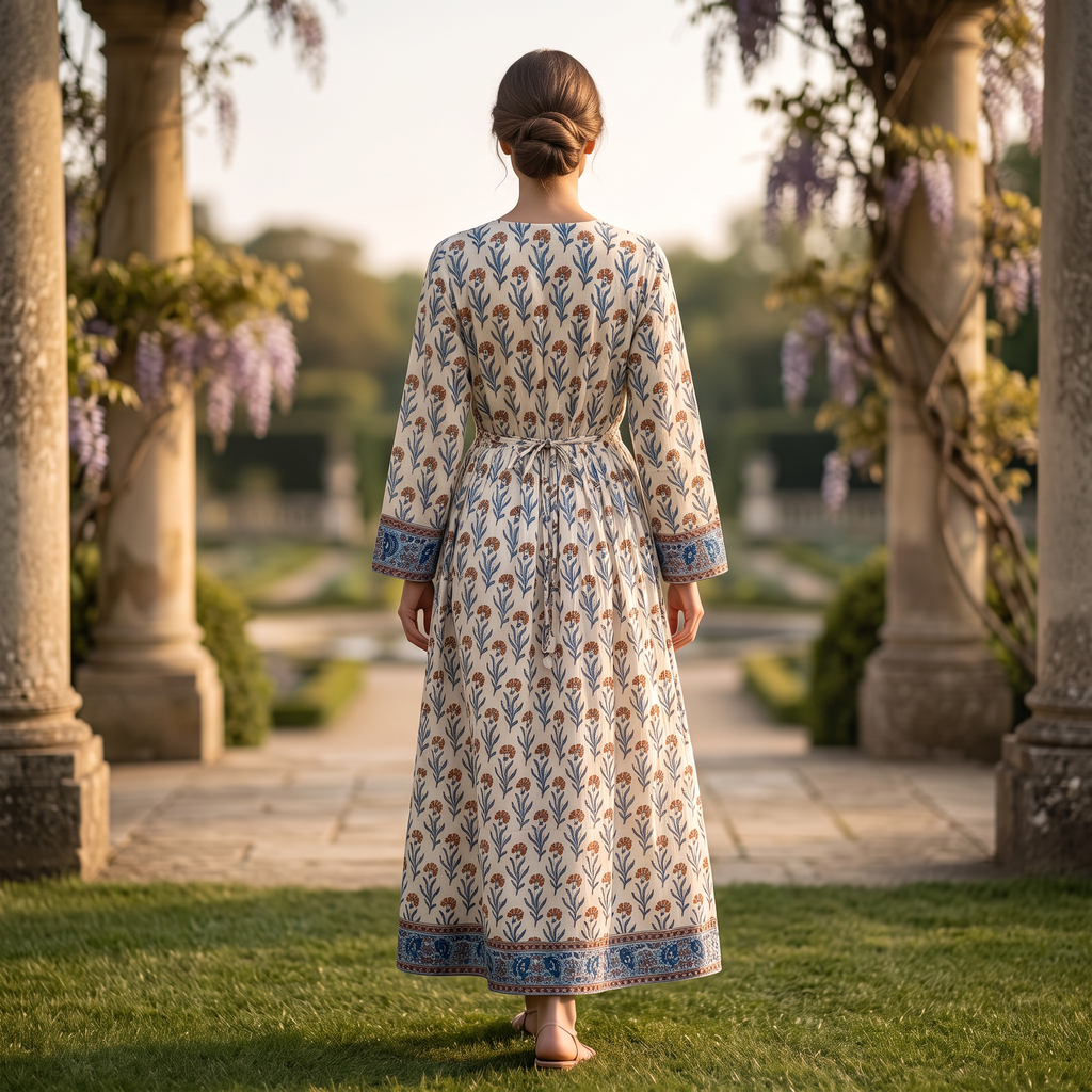 XS-S Bhopali Printed Cotton Dress 54" Long Jalabiya With Sheila TN 342