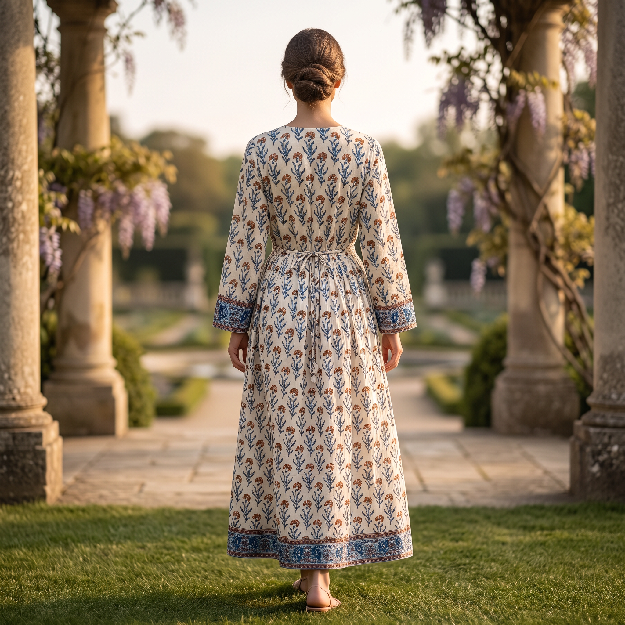 XS-S Bhopali Printed Cotton Dress 54" Long Jalabiya With Sheila TN 342