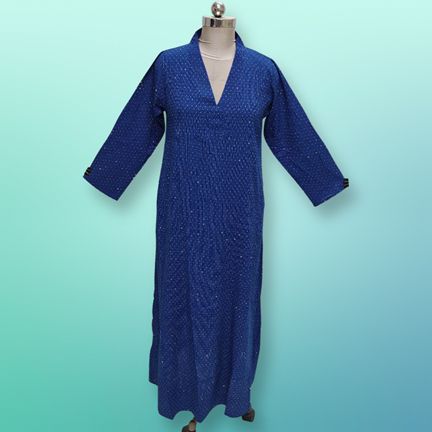 XS/S Teena Crystal Blue Cotton Dress 53" Long Jalabiya