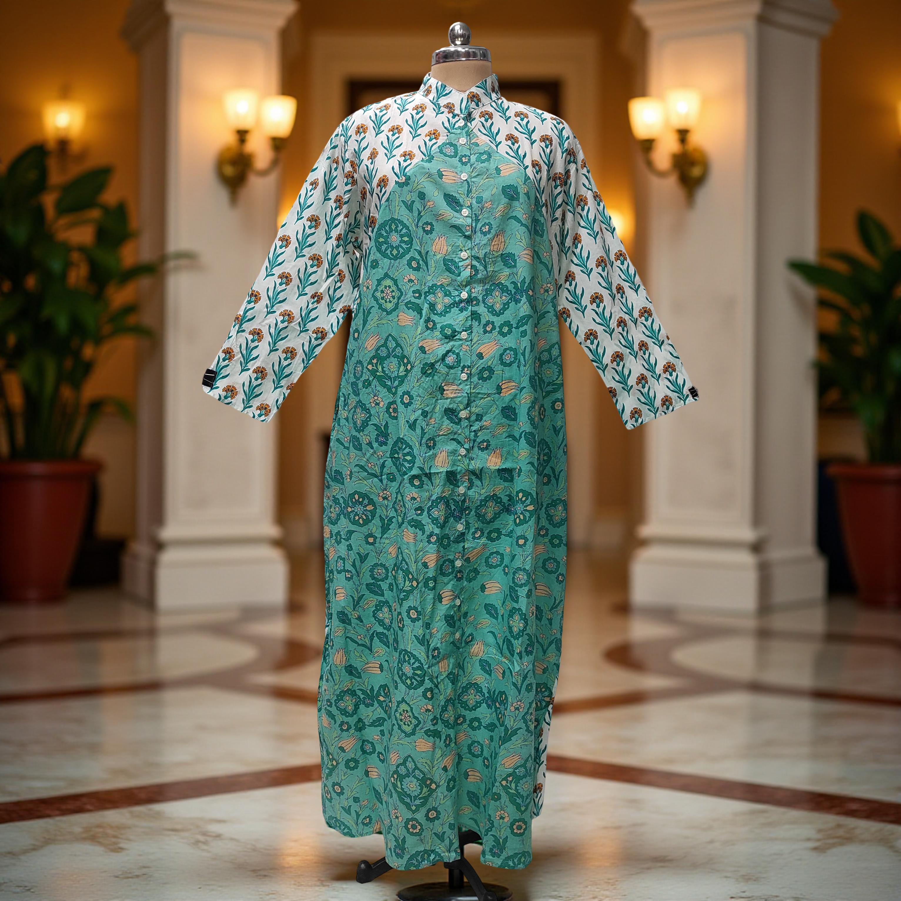 XS-S Honey Printed Cotton Dress 54" Long Jalabiya With Sheila