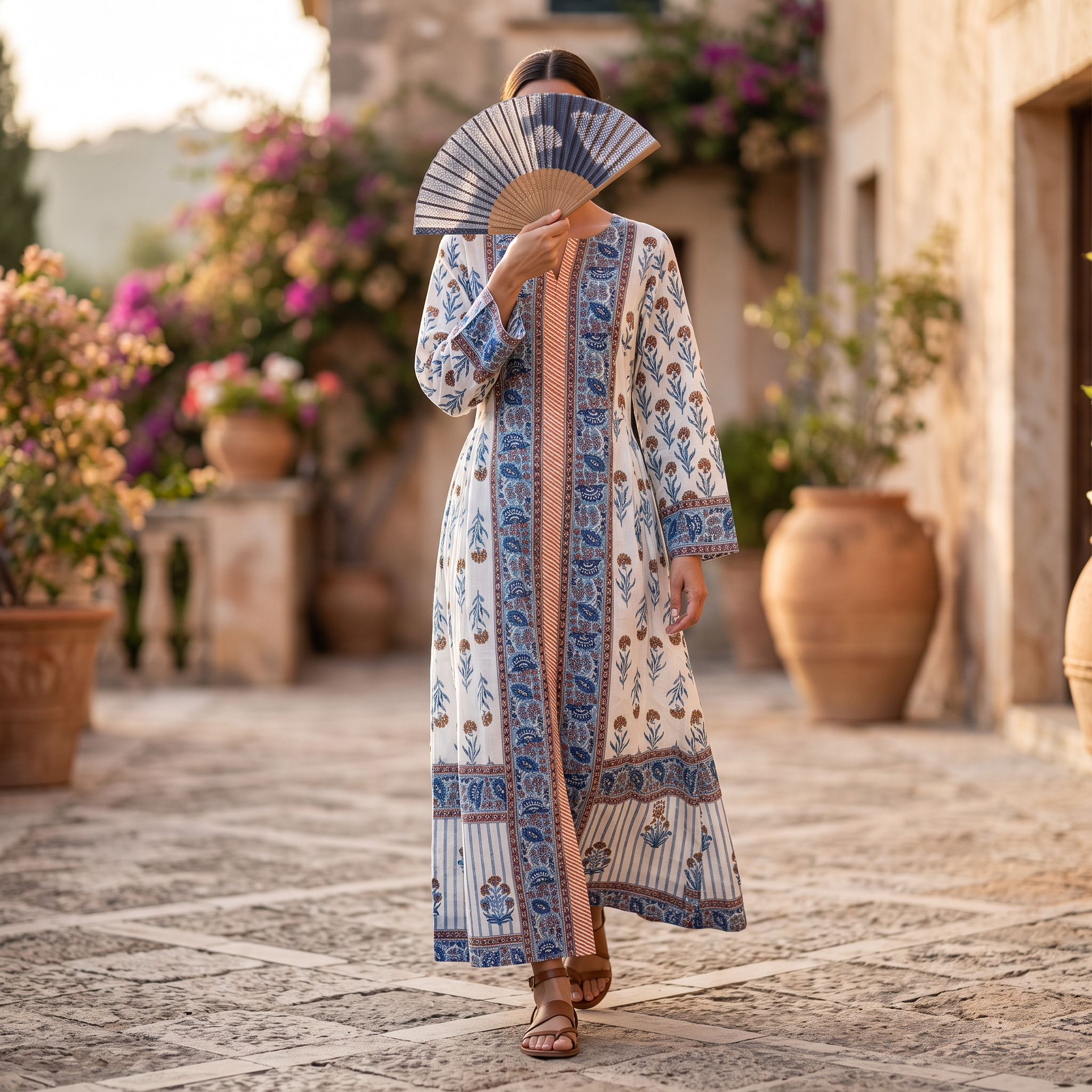 XS-S Bhopali Printed Cotton Dress 54" Long Jalabiya With Sheila TN 342