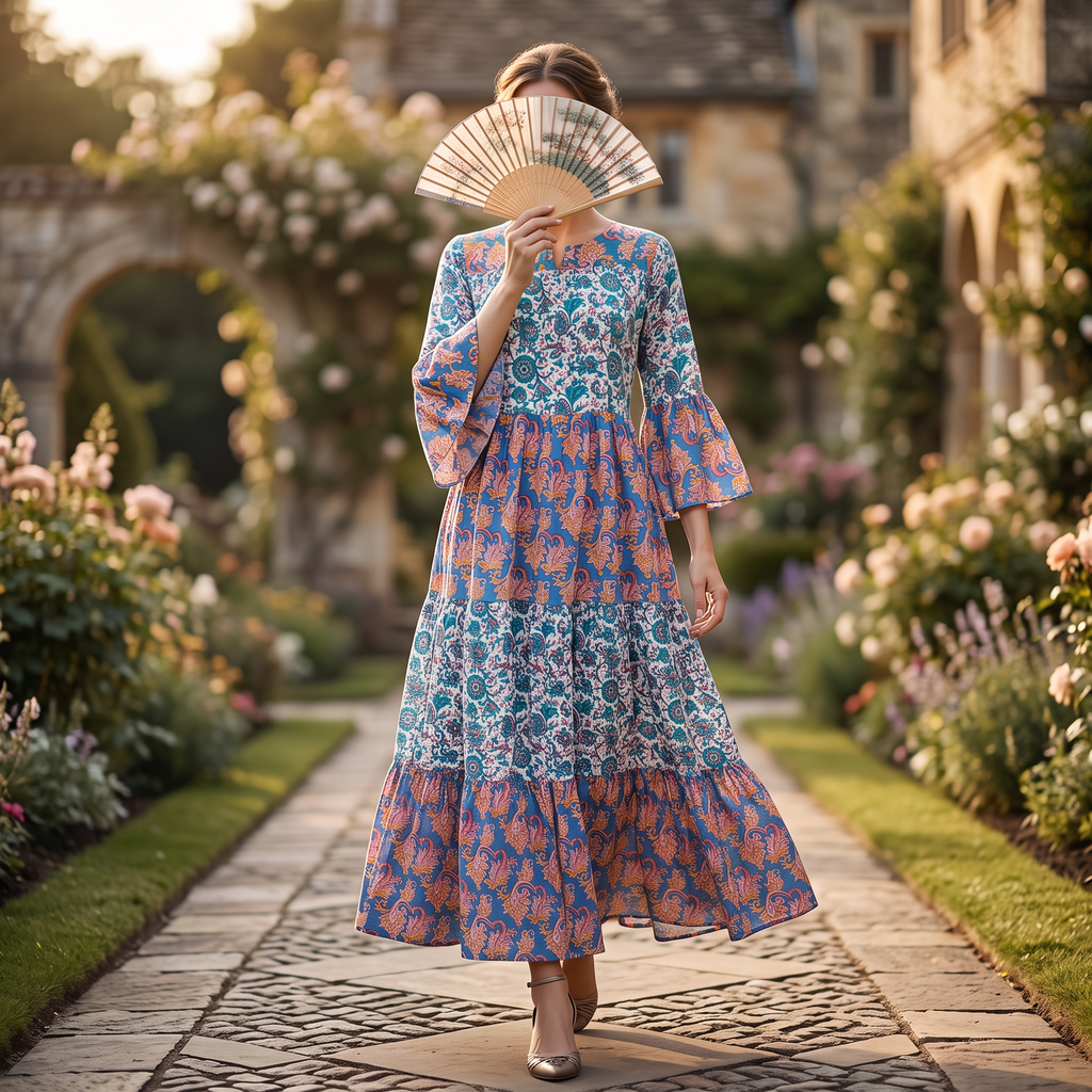 L/XL Moon Printed Cotton Dress 60" Long Jalabiya