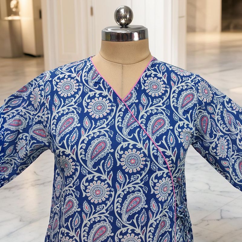 L/XL Qifa Printed Cotton Dress 57" Long Jalabiyas
