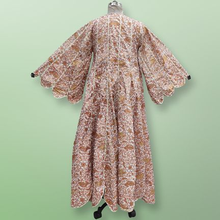 S/M Meher Gold Printed Cotton Dress 57" Long Jalabiya