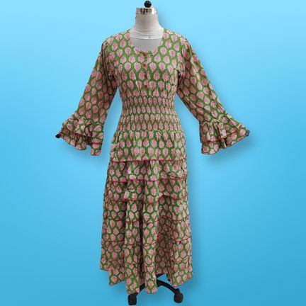 L/XL Jawaria Printed Cotton Dress 57" Long Jalabiya