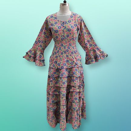 2XL/3XL Jawaria Printed Cotton Dress 57" Long Jalabiya