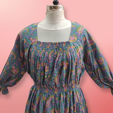 Free Size Fazlin Printed Cotton Dress 57" Long Jalabiya