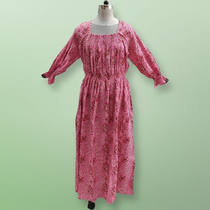 Free Size Fazlin Printed Cotton Dress 57" Long Jalabiya