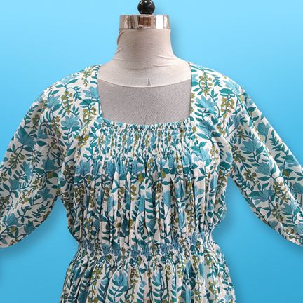 Free Size Fazlin Printed Cotton Dress 57" Long Jalabiya