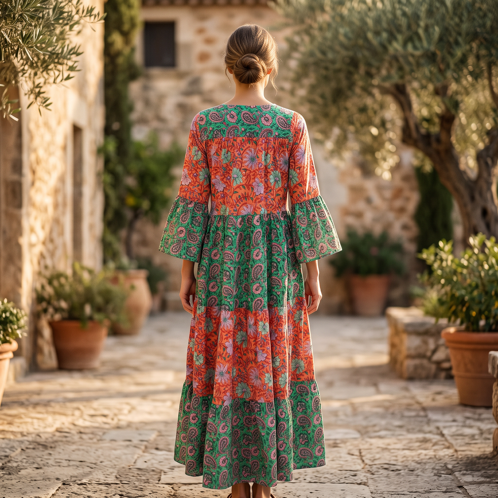 S/M Moon Printed Cotton Dress 57" Long Jalabiya