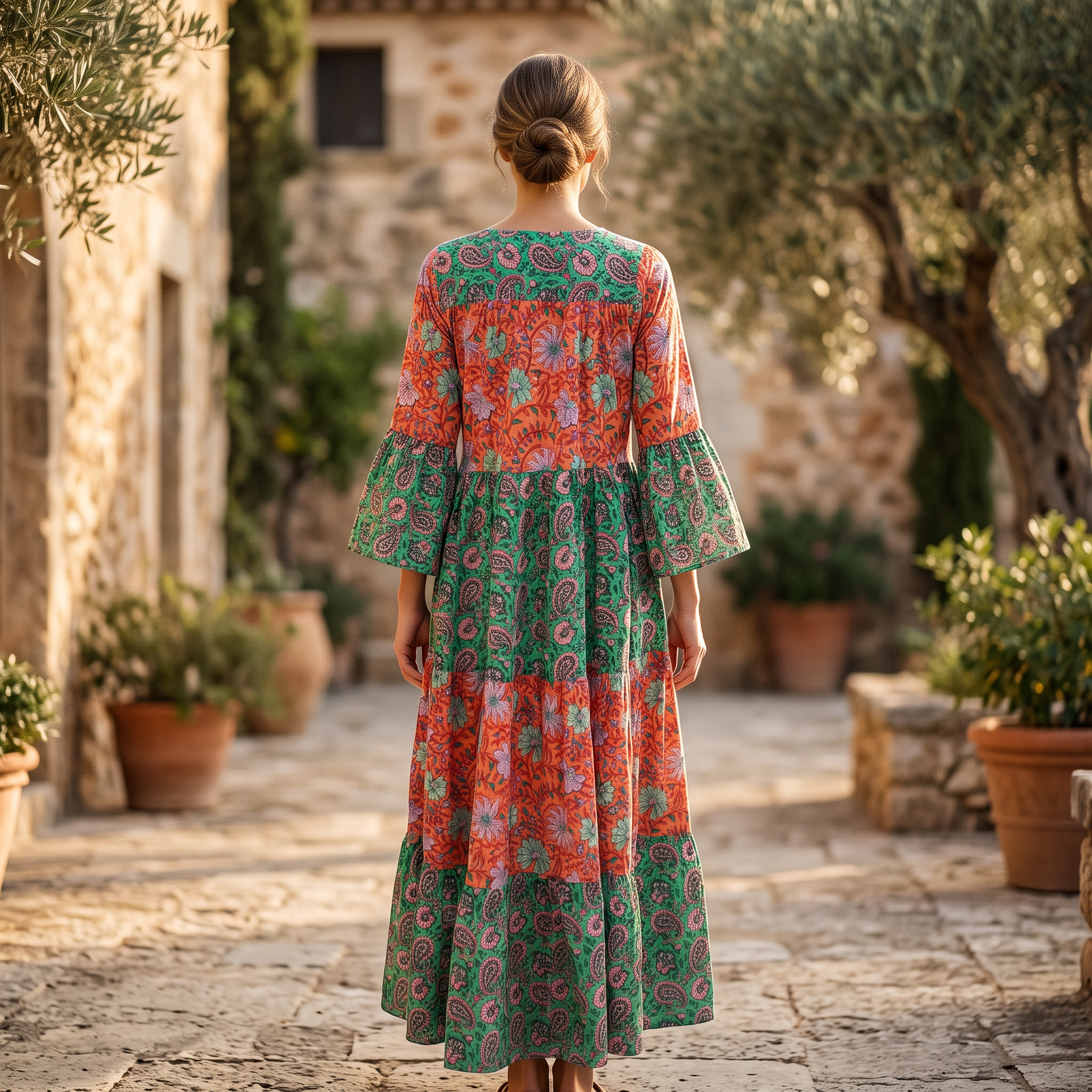 S/M Moon Printed Cotton Dress 57" Long Jalabiya
