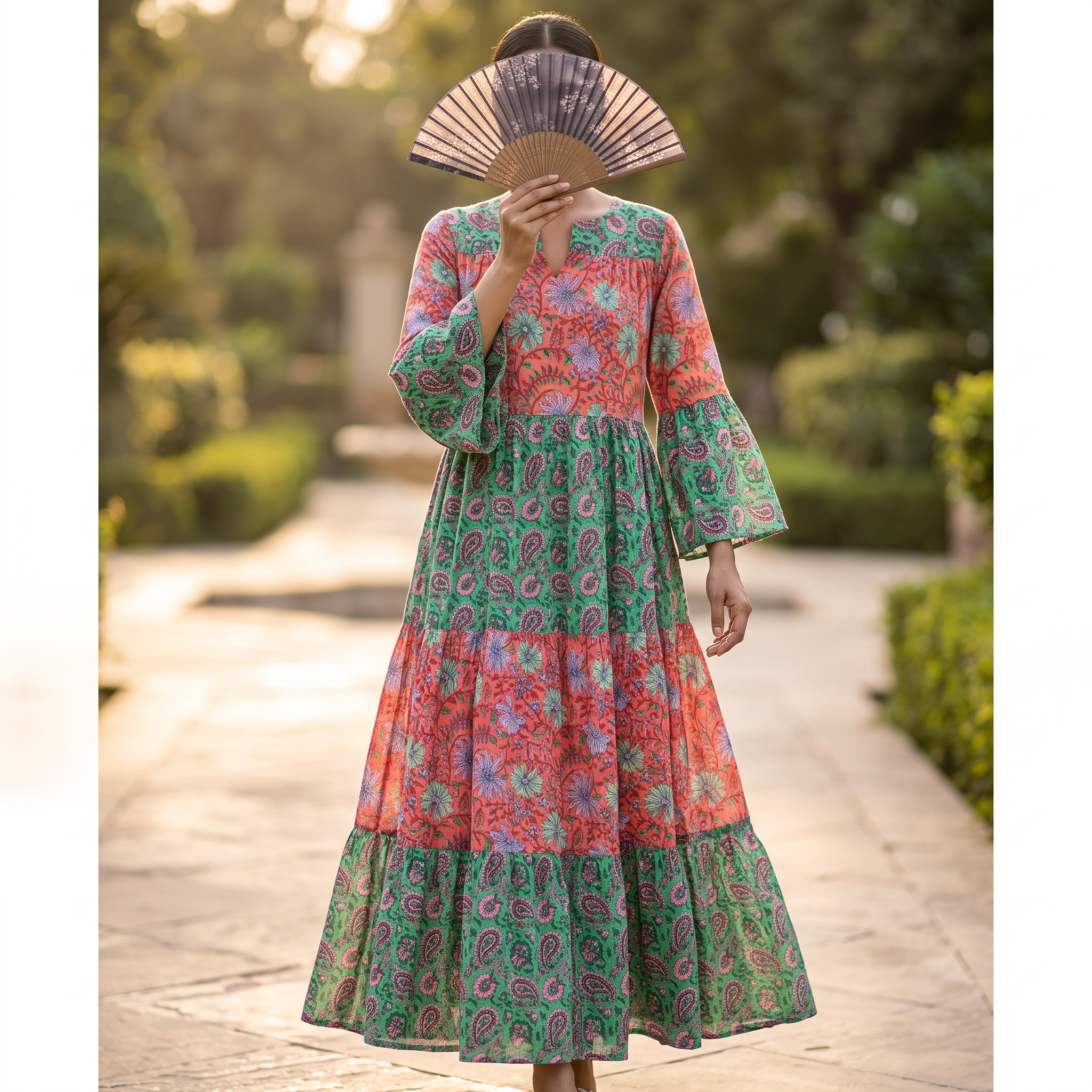 L/XL Moon Printed Cotton Dress 57" Long Jalabiya