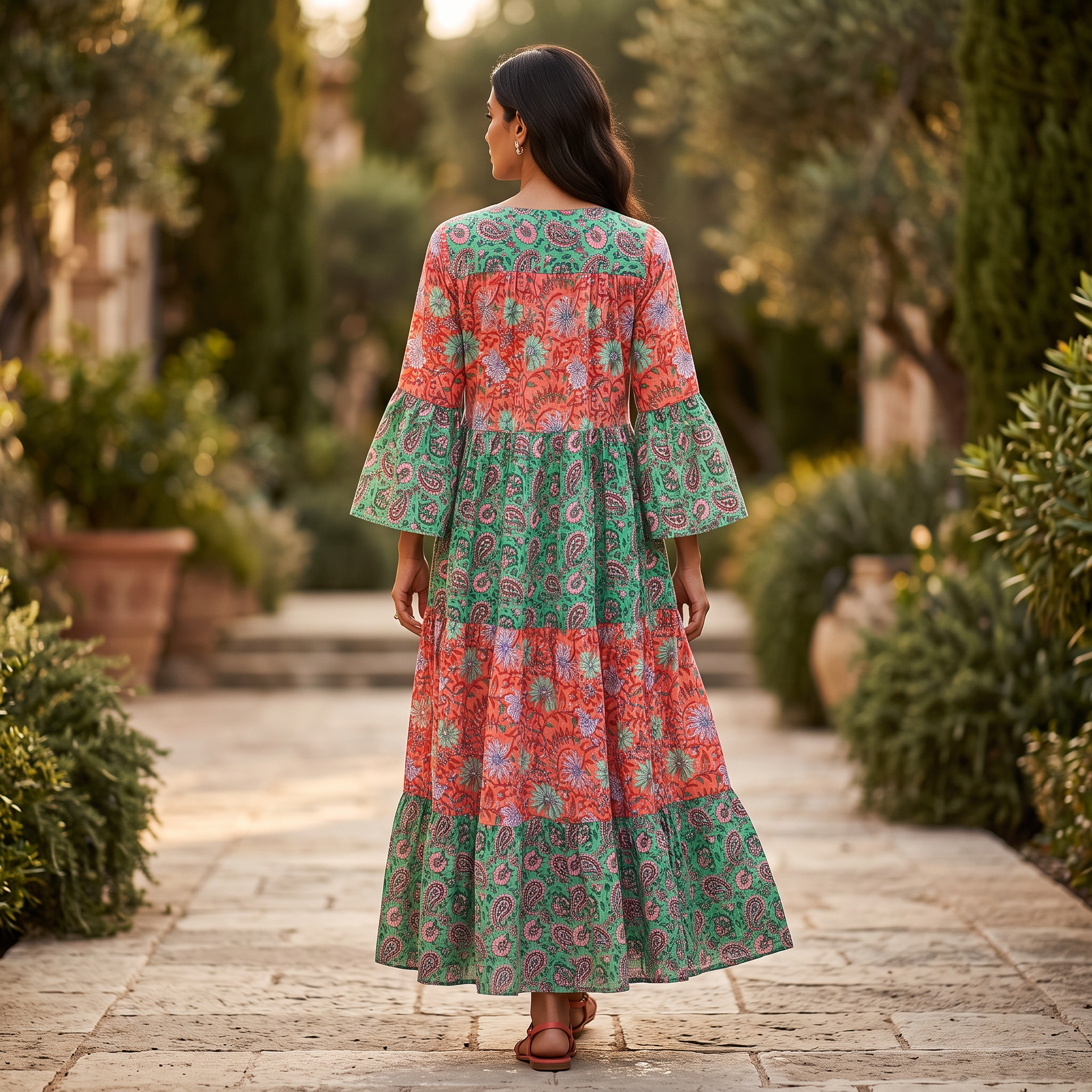L/XL Moon Printed Cotton Dress 57" Long Jalabiya