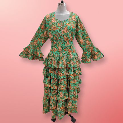 L/XL Jawaria Printed Cotton Dress 57" Long Jalabiya