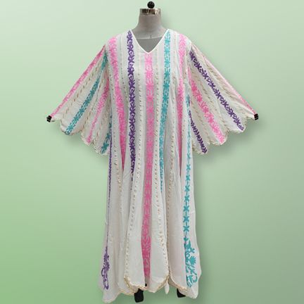 2XL/3XL Meher Embroidery Cotton Dress 57" Long Sleeves Jalabiya