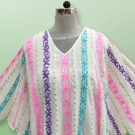 2XL/3XL Meher Embroidery Cotton Dress 57" Long Sleeves Jalabiya