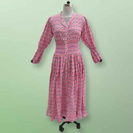 2XL/3XL Yuasa Printed Cotton Dress 57" Long Jalabiya
