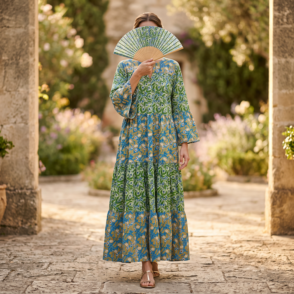 L/XL Moon Printed Cotton Dress 57" Long Jalabiya