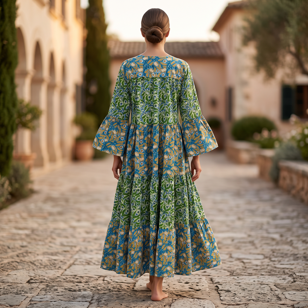 L/XL Moon Printed Cotton Dress 57" Long Jalabiya