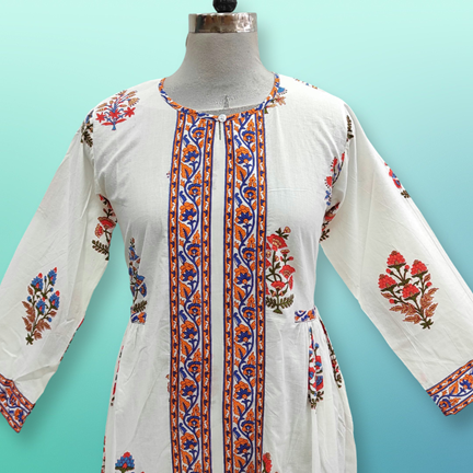 S/M Bhopali Printed Cotton Dress 57" Long Jalabiya