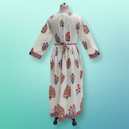 S/M Bhopali Printed Cotton Dress 57" Long Jalabiya