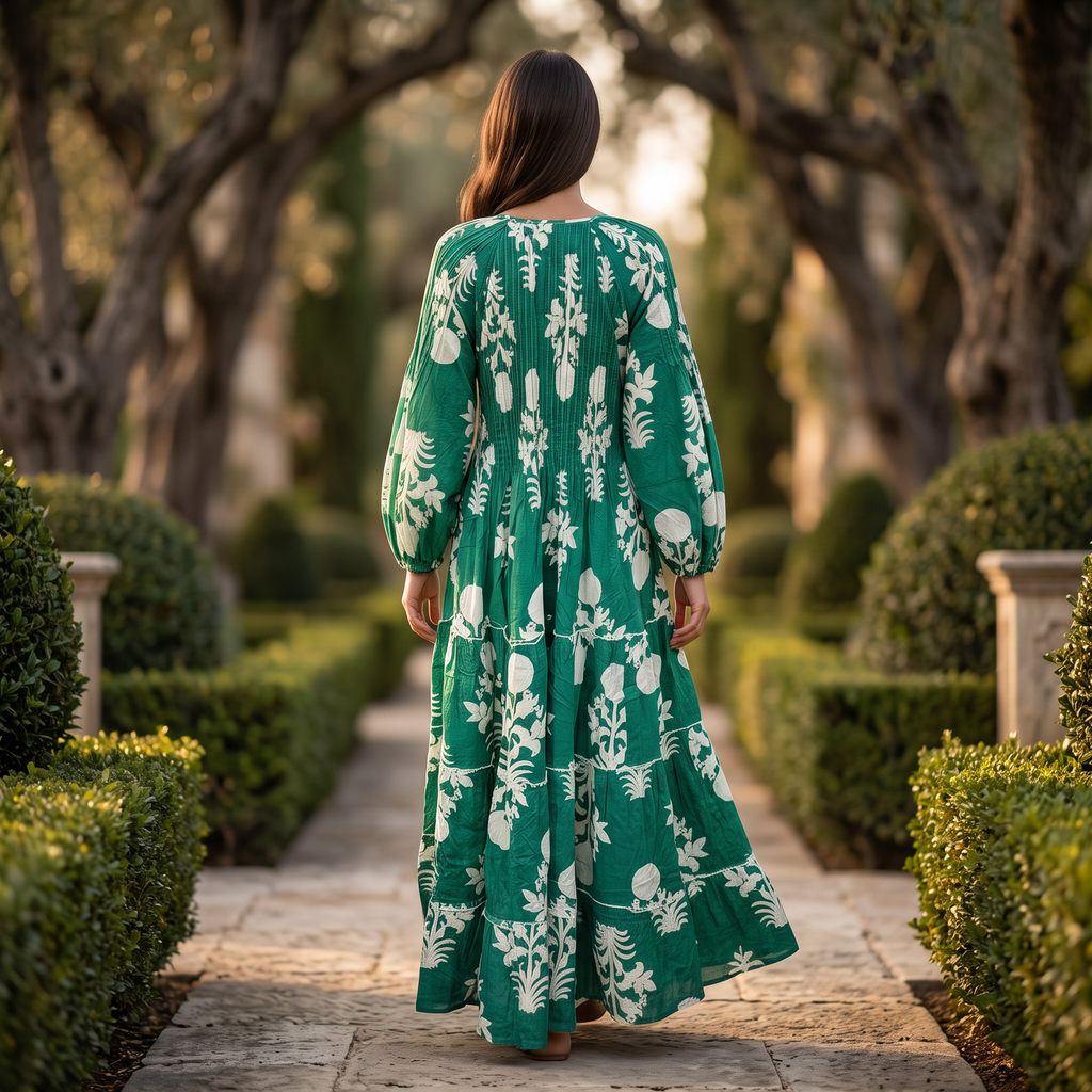 L-XL Fawz Printed Cotton Dress 57" Long Jalabiya With Sheila TN 344