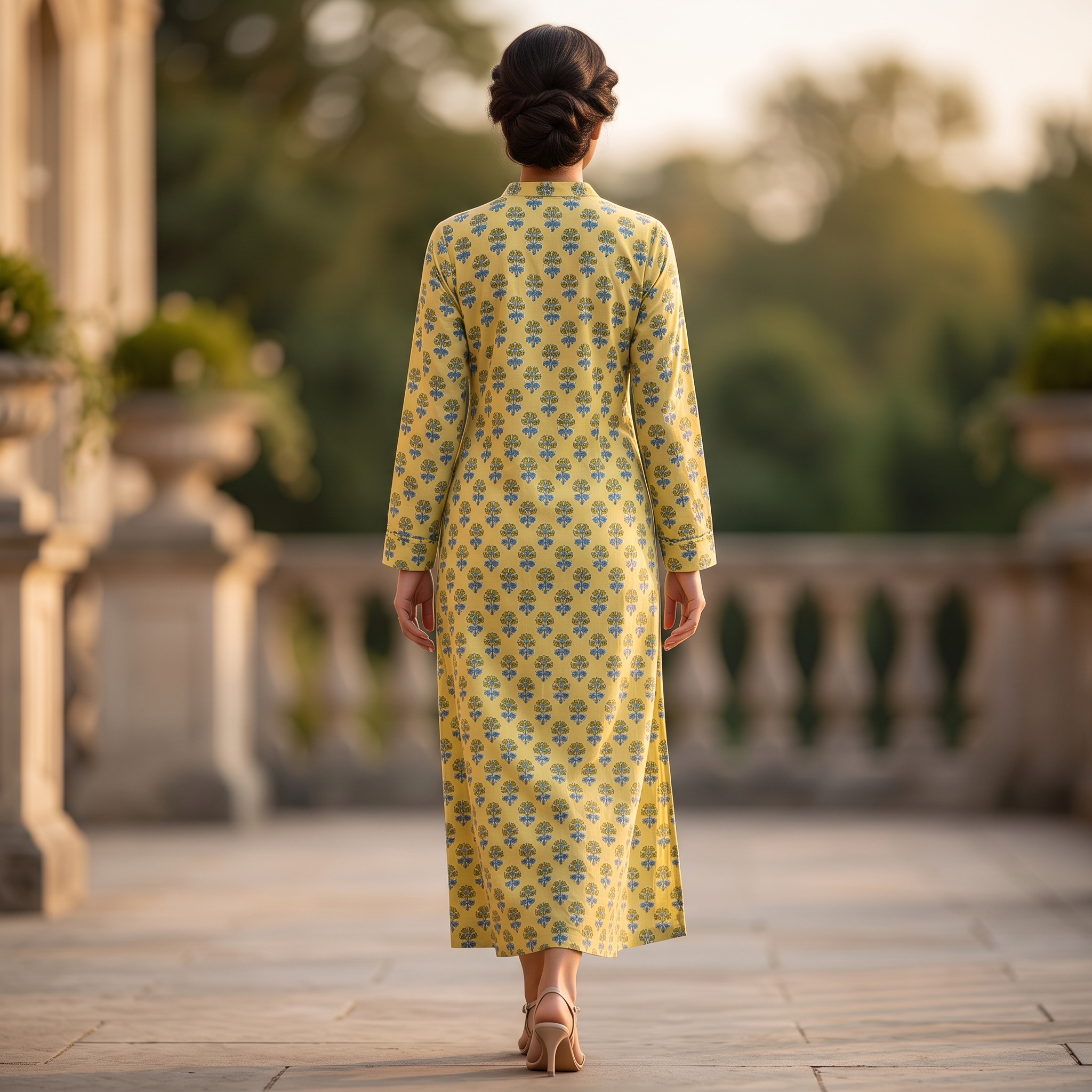 XS-S Sparrow Printed Cotton Dress 54" Long Jalabiya With Sheila TN 399