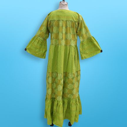 L/XL Moon Green Printed Cotton Dress 57" Long Jalabiya