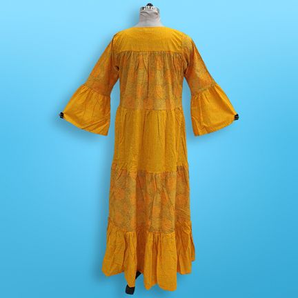 S/M Moon Yellow Printed Cotton Dress 57" Long Jalabiya