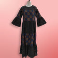 L/XL Moon Black Printed Cotton Dress 57" Long Jalabiya
