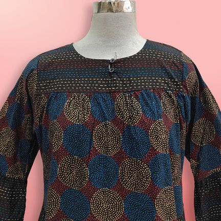 L/XL Moon Black Printed Cotton Dress 57" Long Jalabiya