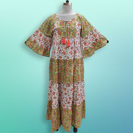 L/XL Gaby Multi Printed Cotton Dress 57" Long Jalabiya