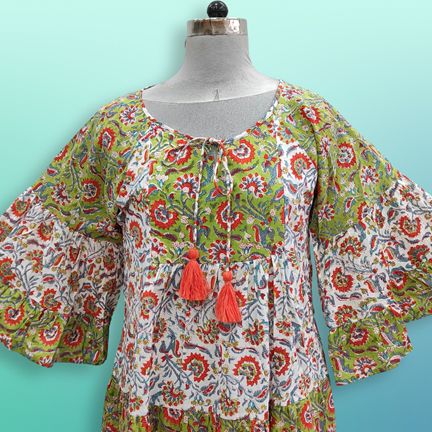L/XL Gaby Multi Printed Cotton Dress 57" Long Jalabiya