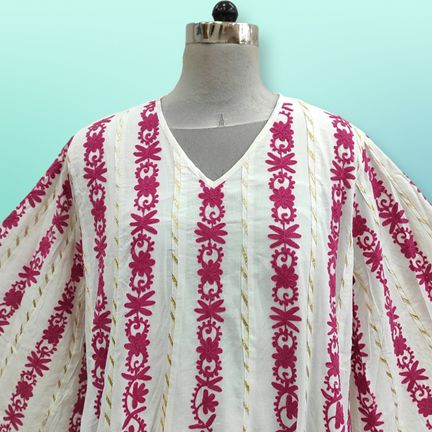 XS/S Meher Embroidery Cotton Dress 54" Long Sleeves Jalabiya
