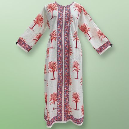 S/M Bhopali Printed Cotton Dress 57" Long Jalabiya