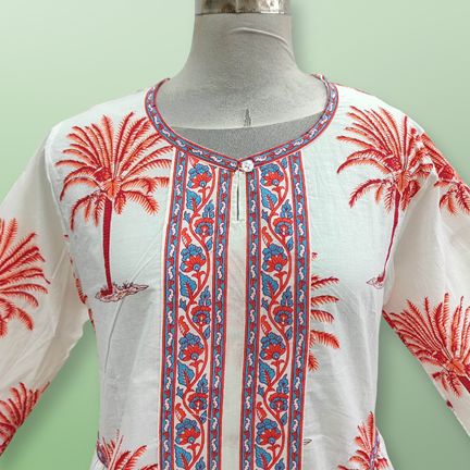 S/M Bhopali Printed Cotton Dress 57" Long Jalabiya