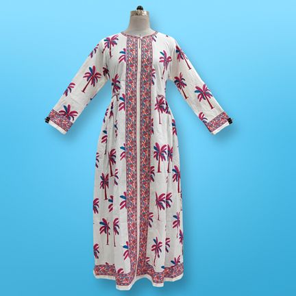S/M Bhopali Printed Cotton Dress 57" Long Jalabiya