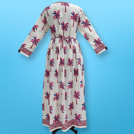 S/M Bhopali Printed Cotton Dress 57" Long Jalabiya