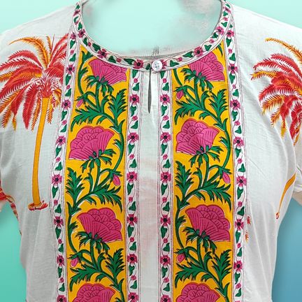 S/M Bhopali Printed Cotton Dress 57" Long Jalabiya