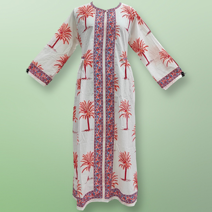 L/XL Bhopali Printed Cotton Dress 57" Long Jalabiya