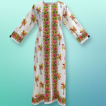L/XL Bhopali Printed Cotton Dress 57" Long Jalabiya