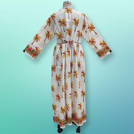 L/XL Bhopali Printed Cotton Dress 57" Long Jalabiya