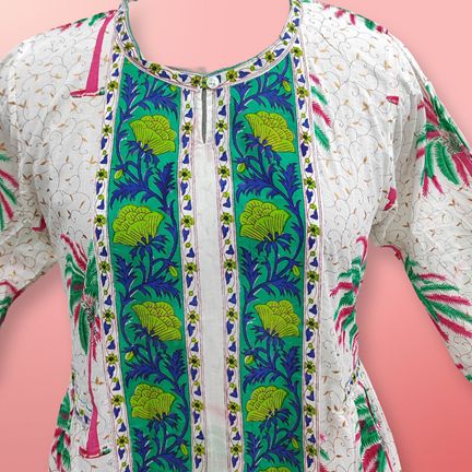 L/XL Bhopali Printed Cotton Dress 57" Long Jalabiya