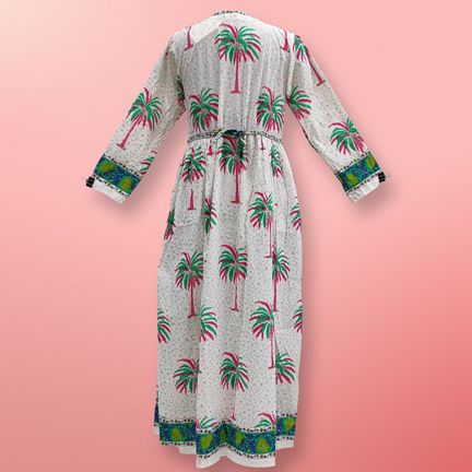 L/XL Bhopali Printed Cotton Dress 57" Long Jalabiya