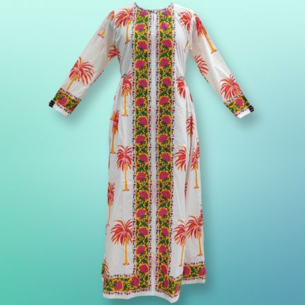 L/XL Bhopali Printed Cotton Dress 57" Long Jalabiya