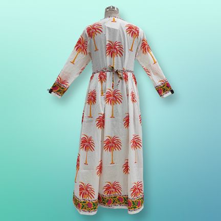 L/XL Bhopali Printed Cotton Dress 57" Long Jalabiya