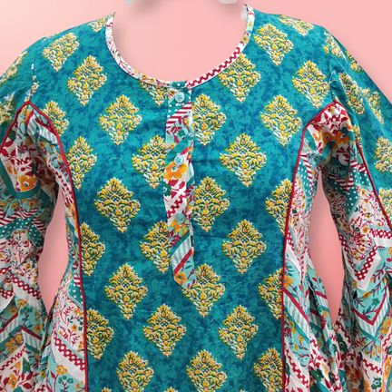 L/XL Mahdis Printed Cotton Dress 57" Long Jalabiya