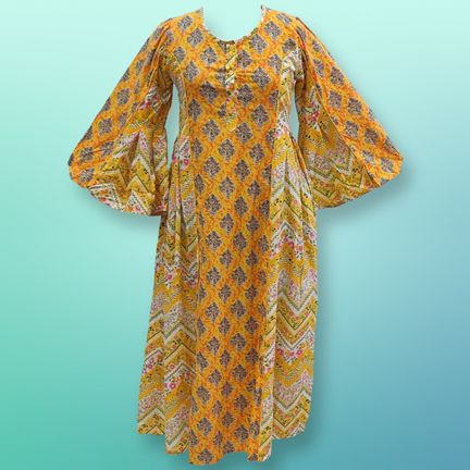 L/XL Mahdis Printed Cotton Dress 56" Long Jalabiya