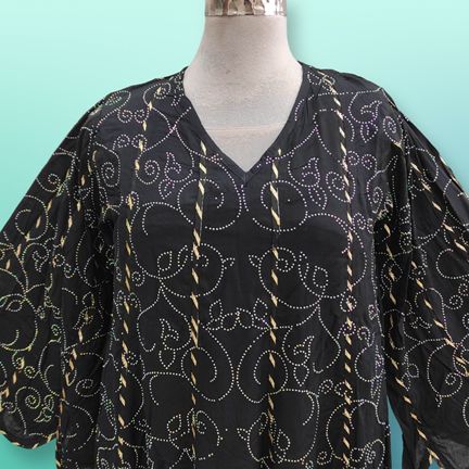 S/M Meher Crystal Black Cotton Dress 57" Long Jalabiya